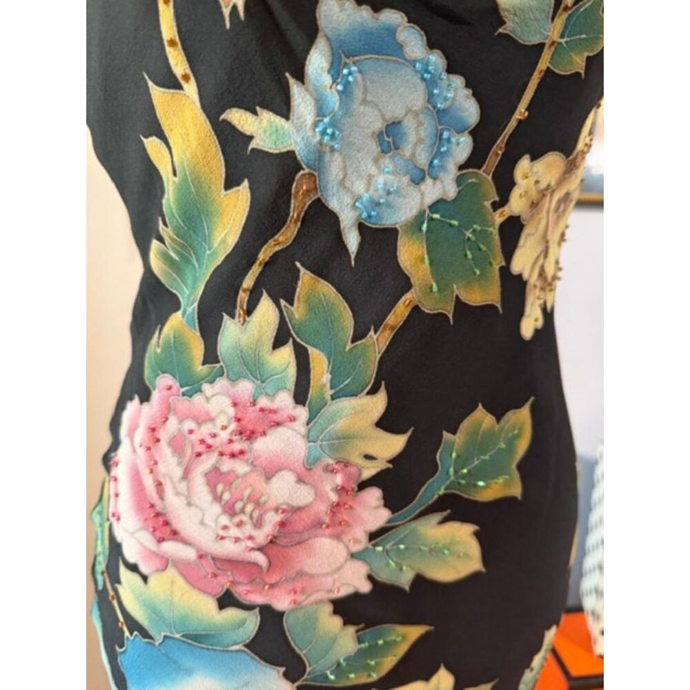 NWT Vintage Sue Wong Size 4 Black Silk Floral Beaded High-Low Dress Y2K - Picture 4 of 13